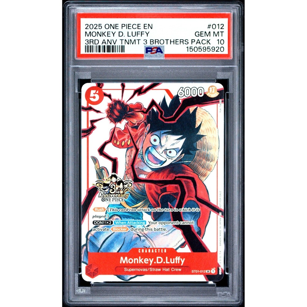 2025 ONE PIECE #012 MONKEY D. LUFFY PSA 10 3rd Anniversary TOURNAMENT English